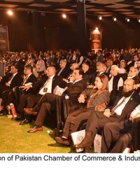 President Dr. Arif Alvi addressing in the 9th Federation of Pakistan Chamber of Commerce & Industry (FPCCI) Achievements Awards-2021 at Federation House Karachi on March 26, 2022